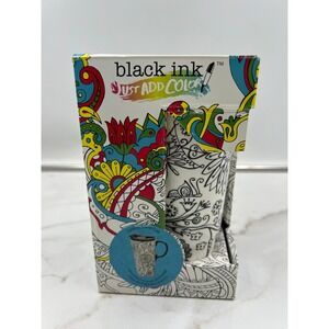 Black Ink Just Add Color Ceramic Travel Cup DIY Coloring Mug Floral Paisley New